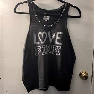 VS PINK racerback tank, black/grey with studs XS